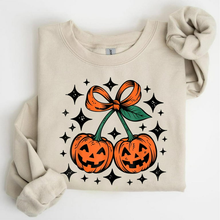 Aesthetic Halloween Sweatshirt Coquette Pumpkin Cherry Sweatshirt