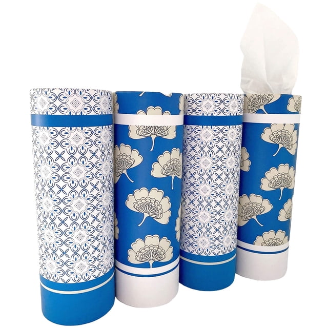 Soporte para pañuelos de coche Winoo Design con pañuelos faciales, paquete de 4 unidades, azul