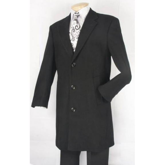 Three Quarters Length Men's Dress Coat Black Fully Lined Wool Blend Car Coat