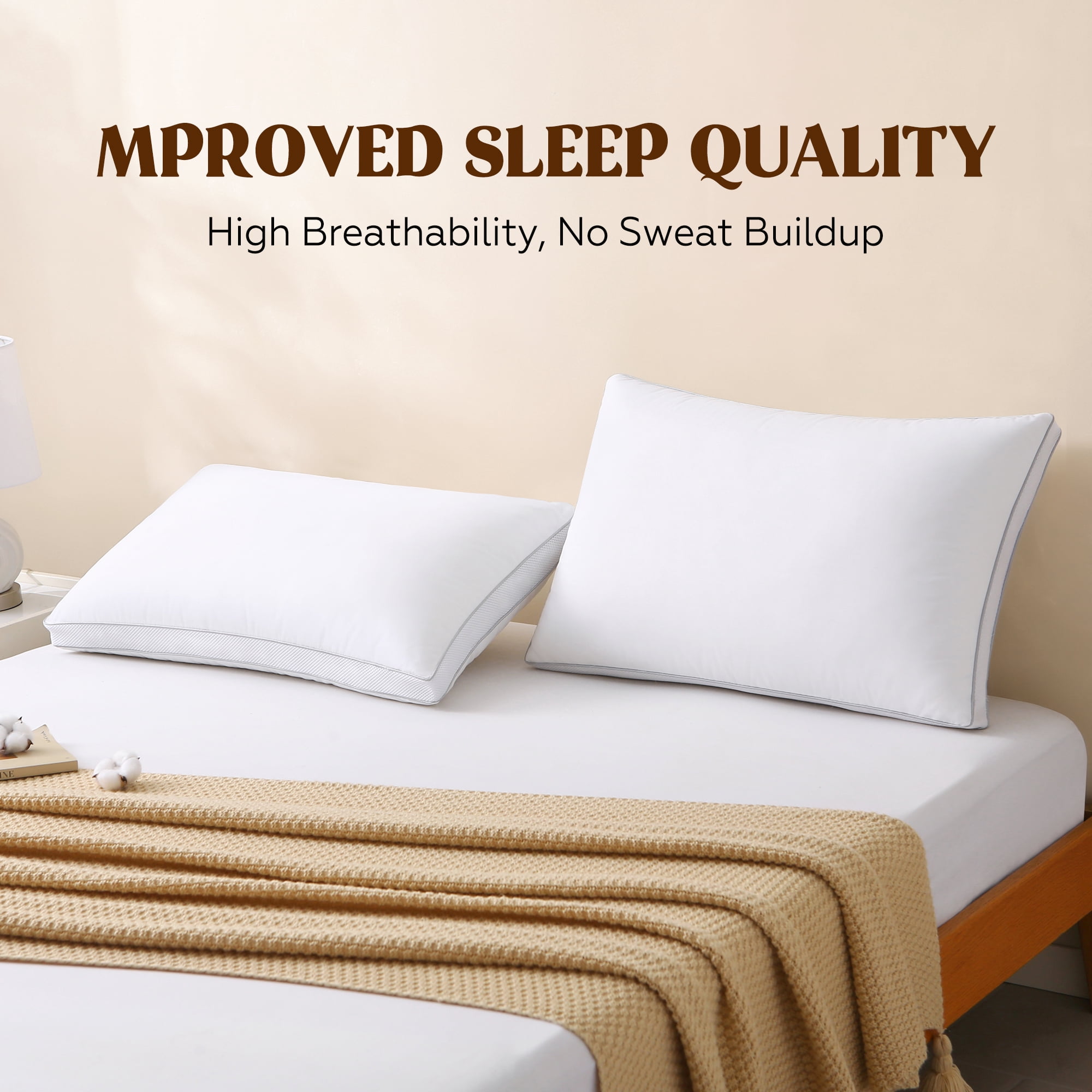 Yalamila Goose Feather Down Pillows King Size Set of 2, Gusseted Support Pillows with 100% Cotton Cover, Luxury Breathable Sleeping Bed Pillows for Side, Back or Stomach Sleeper (White, 20"x36" )