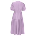 thumbnail image 4 of Wycnly Summer Dresses for Women Womens Dresses Lantern Sleeve Elastic Waist Flowy Pleated Swing Beach Boho Dress Girls Elegant Solid V-Neck Short Sleeve Long Dress, 4 of 6