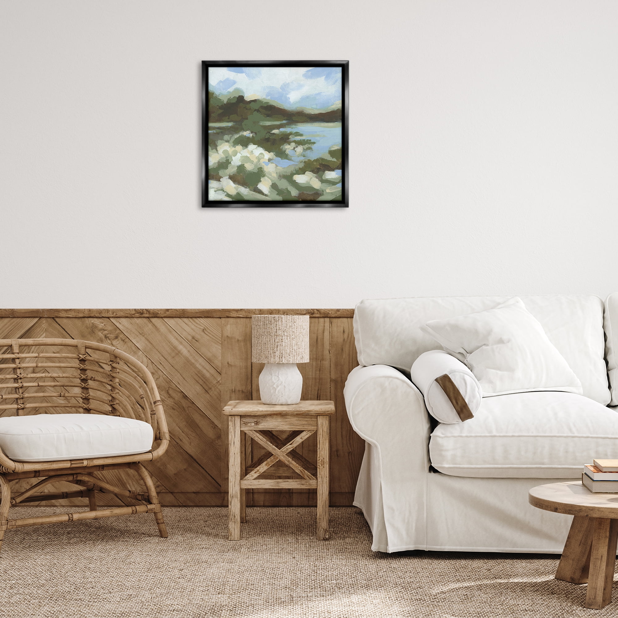 Stupell Industries Fluid Green Seascape Landscape & Nature Painting Black Floater Framed Canvas Art Print Wall Art, 25 x 25