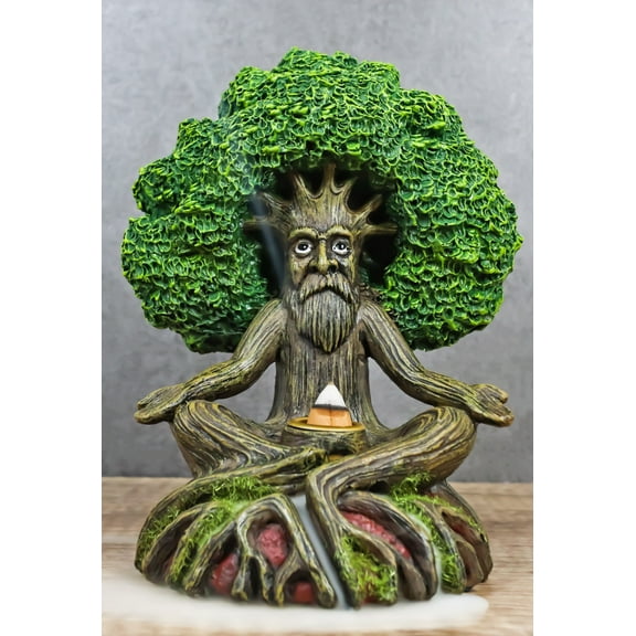 Forest Greenman Tree Man Ent Meditating Backflow Incense Cone Burner Figurine