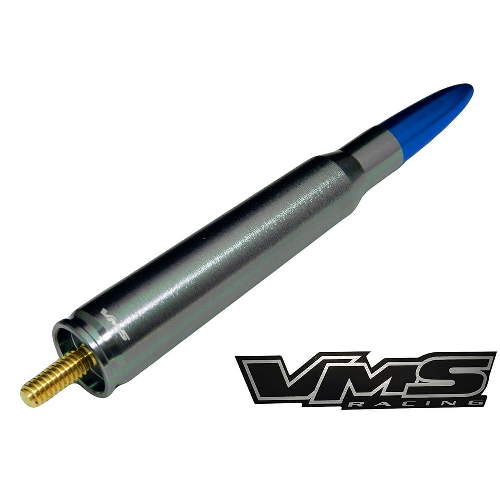 50 Cal Caliber GUNMETAL BLUE TIP BULLET ANTENNA Heavy Gauge CNC