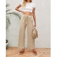 thumbnail image 1 of Women's Khaki Drawstring Waist Crinkled Wide Leg Pants, 1 of 11