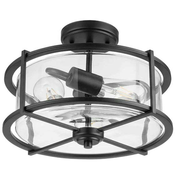 allen   roth Buxton Creek 3-Light 13-in Matte Black Semi Flush Mount Light
