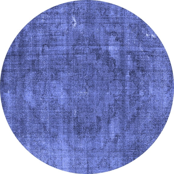 Ahgly Company Machine Washable Indoor Round Oriental Blue Industrial Area Rugs, 7' Round