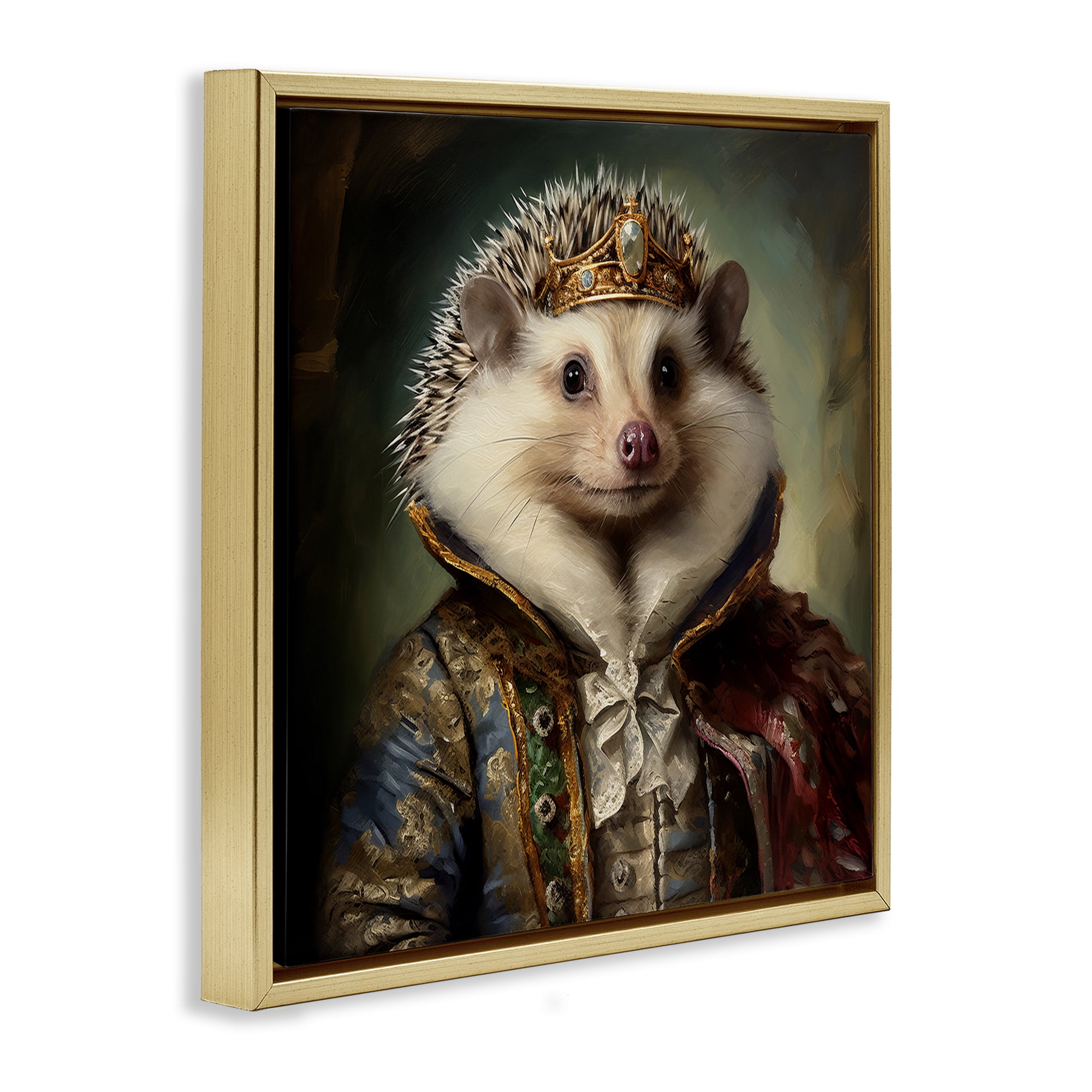 Stupell Industries Hedgehog Regal Transformation Animals & Insects Painting Gold Floater Framed Canvas Art Print Wall Art, 25 x 25