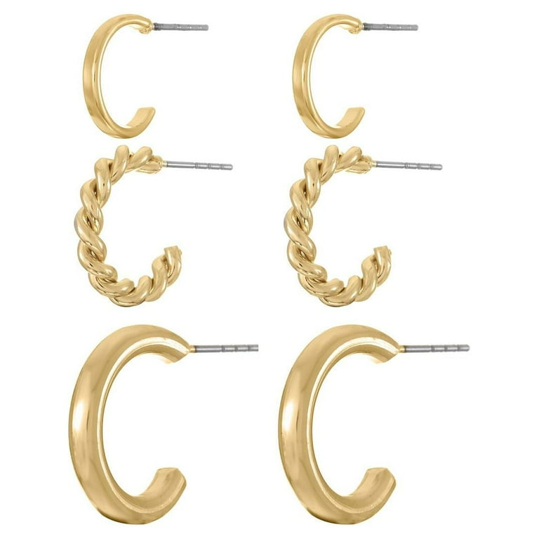 Time and Tru Gold Hoop Earring Trio for Women 3 Pairs Walmart