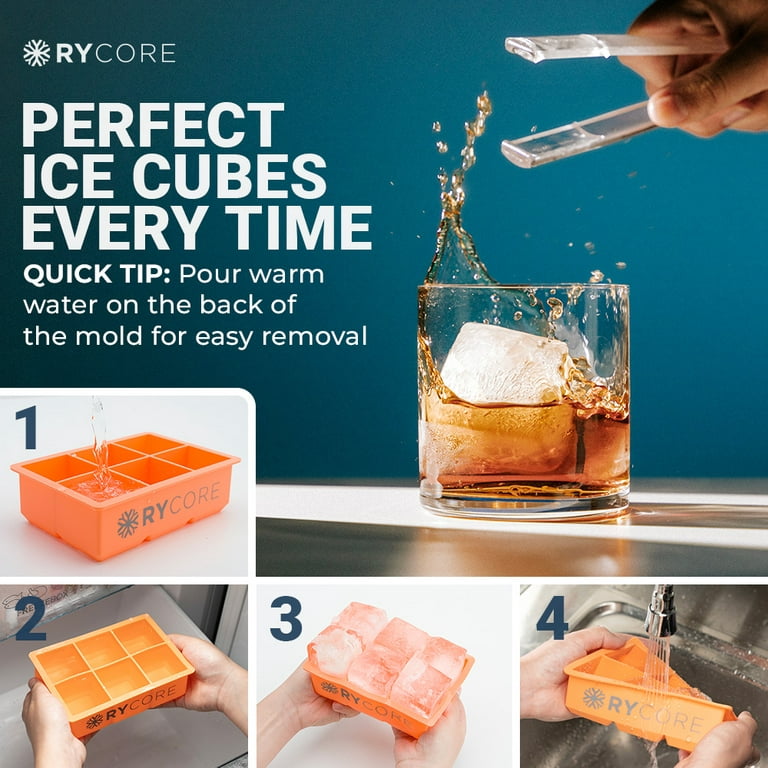 Large Ice Cube Tray for Whiskey Cocktail - 2 Square Silicone Mold