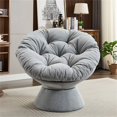 thumbnail image 2 of 360° Papasan Swivel Chair, Swivel Accent Chair with Sturdy Frame and Iron Base, Chenille Upholstered Swivel Barrel Chair, Large Saucer Chair Round Reading Chair for Living Room, Light Grey, 2 of 7