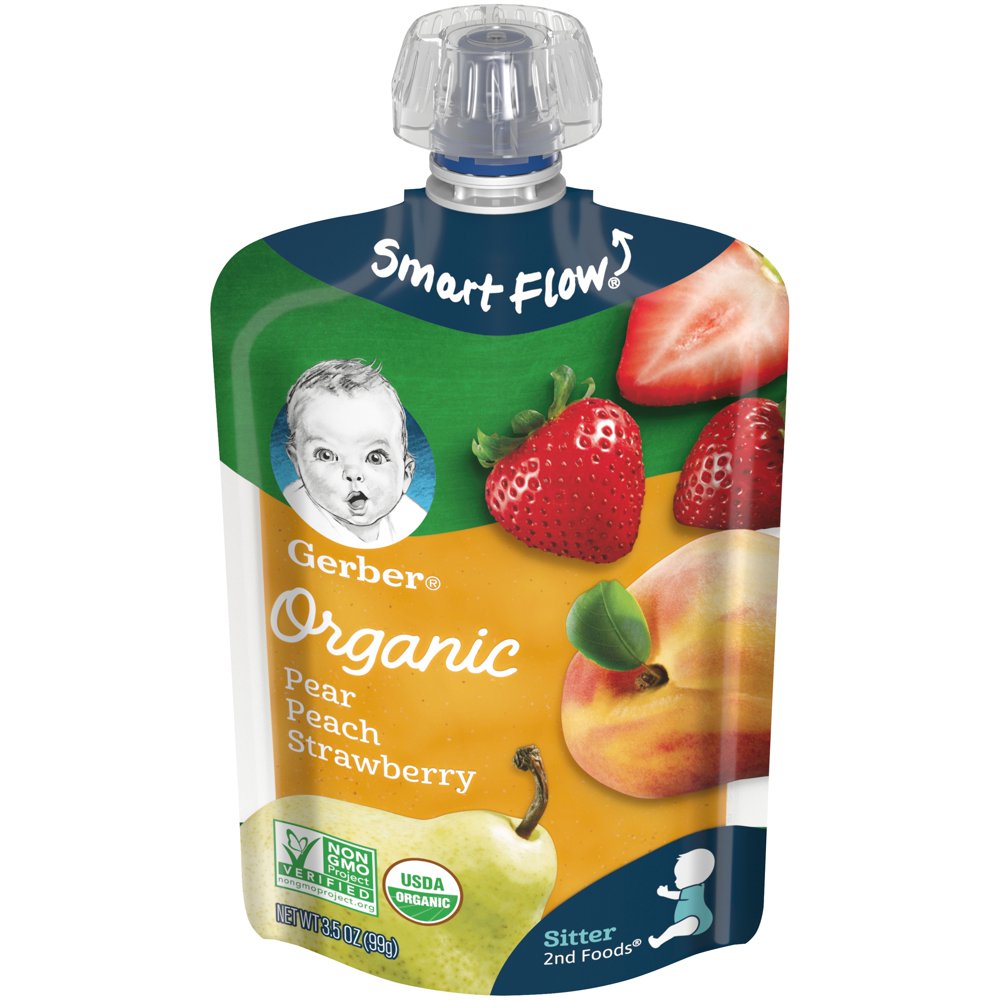 Gerber Organic Stage 2, Pear Peach Strawberry Baby Food, 1 Pouch