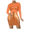 thumbnail image 2 of Women Dresses Plus Dresses Round neck Solid Sexy Long Sleeved Fashion Dresses Orange Trendy Skirt Size XL, 2 of 7