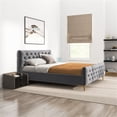 thumbnail image 5 of Bella Mid Century Modern Gray Velvet Upholstered King Platform Bed, 5 of 7