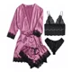 thumbnail image 1 of Conjunto De Pijama De 4 Piezas Para Mujer Con Ribete De Enca, 1 of 7