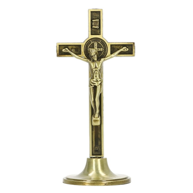 Crucifix Wall Cross, Catholic Cross Standing Zinc Alloy Metal Removable Base Hand Made For Table Copper Color,Silver