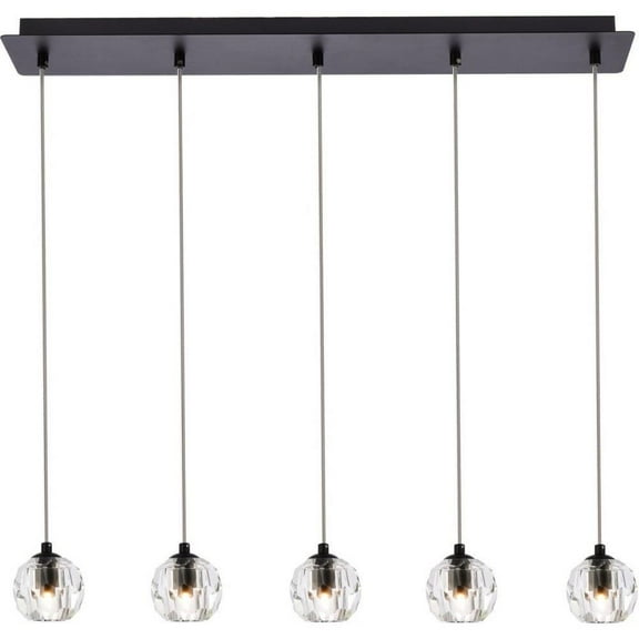 32 inch 5 Light Pendant-Black Finish-Royal Cut Crystal Type Bailey Street Home 390-Bel-4363580