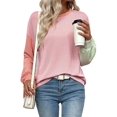 thumbnail image 3 of Womens Long Sleeve Tops Fall Fashion Crewneck Color Block Ribbed Knit Casual Loose Fit Pullover Shirts Pink Green L, 3 of 7