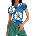 thumbnail image 4 of qucoqpe Womens 2026 Spring Summer Fashion Floral Printed Crewneck Short Sleeve Tee Casual Slim Fit Blouses Tops, 4 of 5