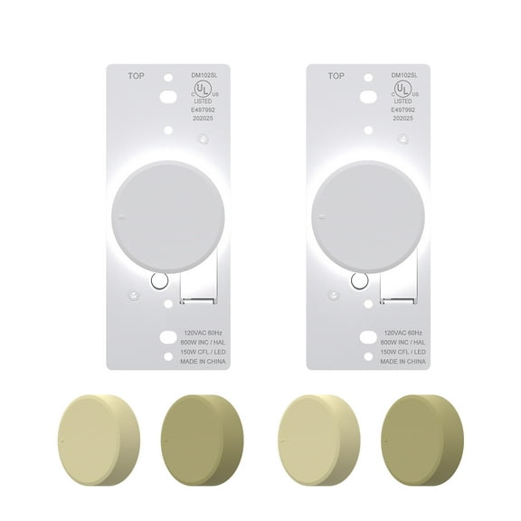 ELEGRP Digital Rotary Dimmer Switch with Night Indicator Light, Push On/Off, Single Pole/ 3-Way, White/Ivory/light Almond Knobs Included(2 Pack)