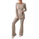 thumbnail image 1 of Ensemble haut à col rond et pantalon large pour femme - Costumes simples et amples pour la maison (Caqui L), 1 of 9