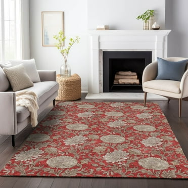 Addison Rugs Mayfield Washable Transitional Floral Red Rectangle Rug, 2'6" x 3'10"