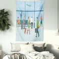 thumbnail image 3 of Airport Tapestry, Cartoon of People in Waiting Lounge View from Terminal with Landing Planes Print, Wall Hanging for Bedroom Living Room Dorm Decor, 40W X 60L Inches, Multicolor, by Ambesonne, 3 of 5