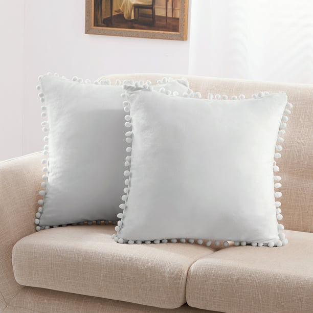 Throw Pillow Cover Large Cushion Covers, Round White Pillow With Pom Poms