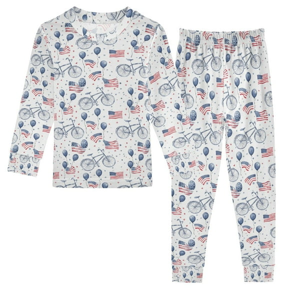 joogoo Bicycles American Flag 2 Piece Long Sleeve Tee and Pants Cotton Pajama Set 5Y