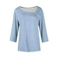 thumbnail image 5 of Ltctricy Women's 3/4 Sleeve Tunic Tops Trendy Asymmetrical Neck Solid Color T Shirts Casual Loose Tee Blouses(Light Blue,Medium), 5 of 5