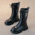 thumbnail image 5 of BOBOGOJP Girl's Mid Calf Combat Boots Lace-up Elastic Platform Boot with Side Zipper Black for Size 1, 5 of 6