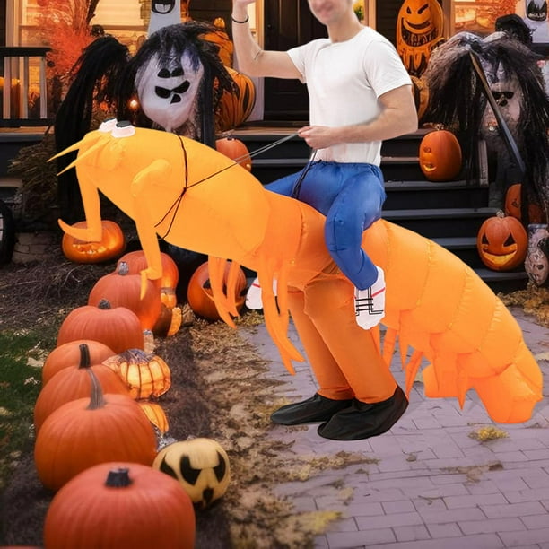 Disfraz inflable de camarón para Halloween, ideal como accesorio fotográfico o como recuerdo de fiesta.