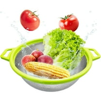 Stainless Steel Colander With Handle and Legs Green Large Metal Strainer,Stainless Steel Perforated Metal Colander Strainer for Fruits,Veggies,Pasta,Salads,Dishwasher Safe