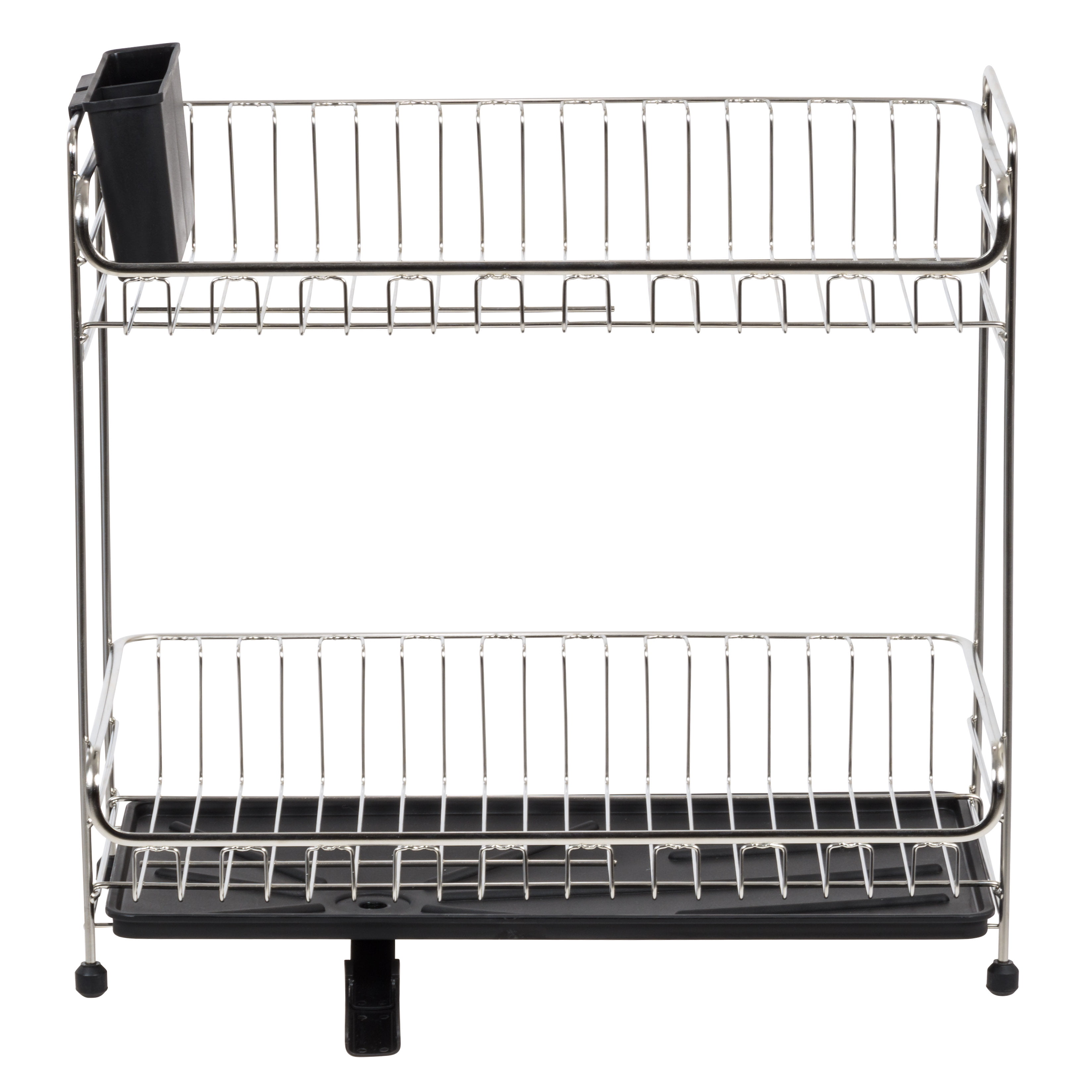 IRIS 2 Tier Slim-size Dish Rack with Drain Spout, Black