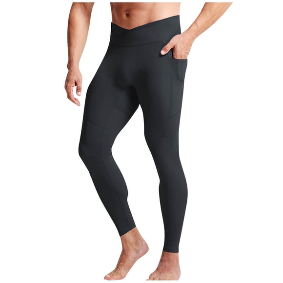 cfhntfmh Pants for Men Running Leggings Athletic Base Layer Workout Tights with Pockets Sports Basketball Gym Legging(Black,3X-Large)