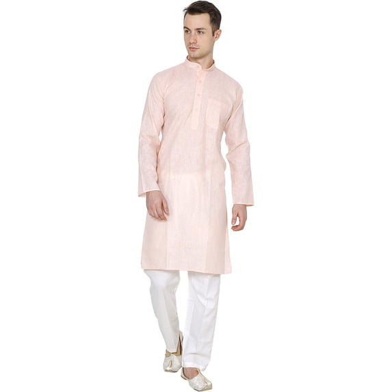 Devyom Men's Cotton Regular Kurta (091-PEACH-DOBBY-KURTA-42_Peach_X-Large)