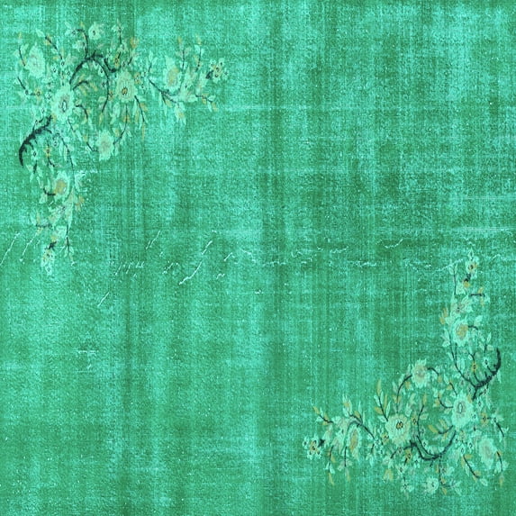 Ahgly Company Machine Washable Indoor Square Oriental Turquoise Blue Asian Inspired Area Rugs, 5' Square
