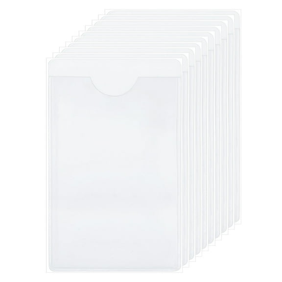 Uxcell 45Pcs Self Adhesive Index Card Pockets with Top Open, 2.8" x 3.9" Clear Plastic Labels Holders Card Holder for Libraries Organizing and Protecting Index Cards, Transparent