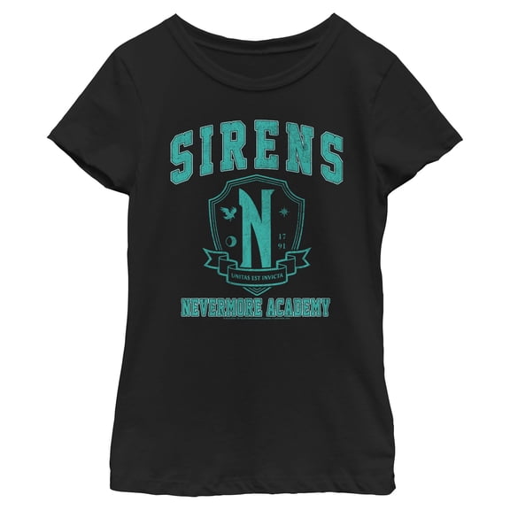 Girls Wednesday Sirens Academy Crest T Shirt