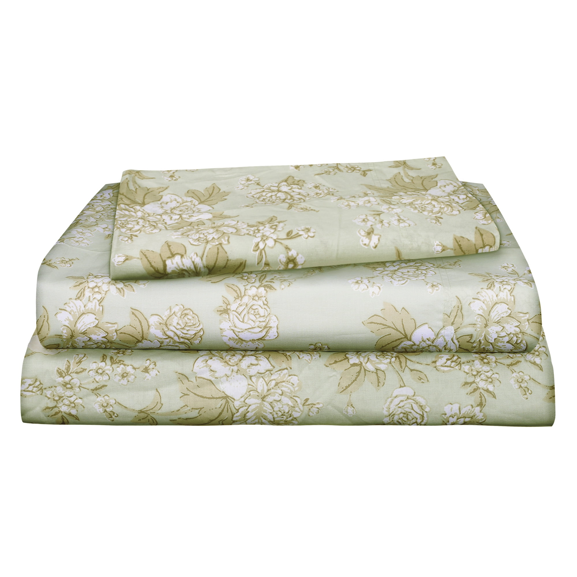 Renauraa 144 Thread Count 100% Cotton Percale Floral Twin Bed Sheet Set