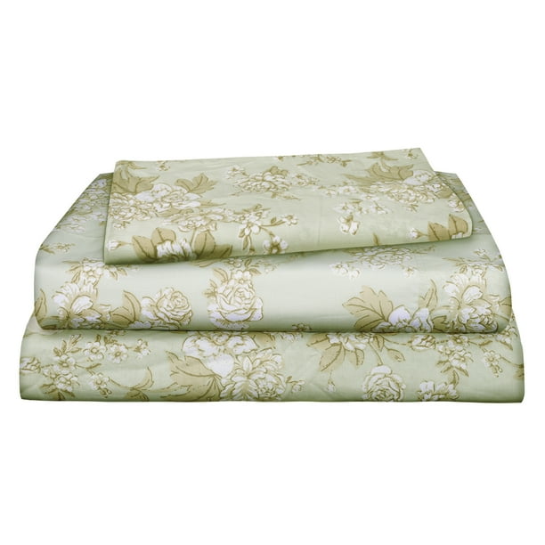 Renauraa 144 Thread Count 100 Cotton Percale Floral Twin Bed Sheet Set