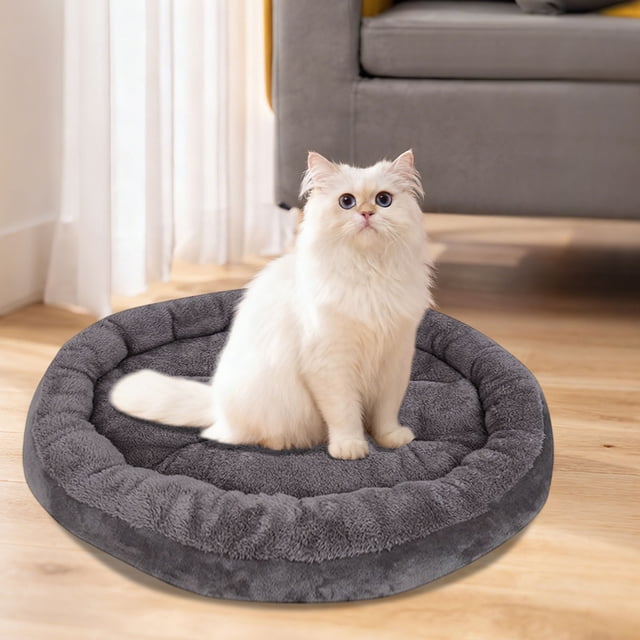 Colchoneta de ante grueso para mascotas, cama redonda para caseta de 45x16cm, material aterciopelado para gatos y perros, cálida para dormir, 1 unidad, gris Rkxzt