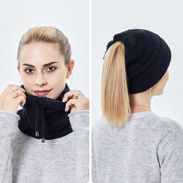 3 Pack Women\'s Ponytail Messy Bun Beanie Tail Solid Ribbed Hat Cap Ponytail Messy Bun BeanieTail Women main image 4