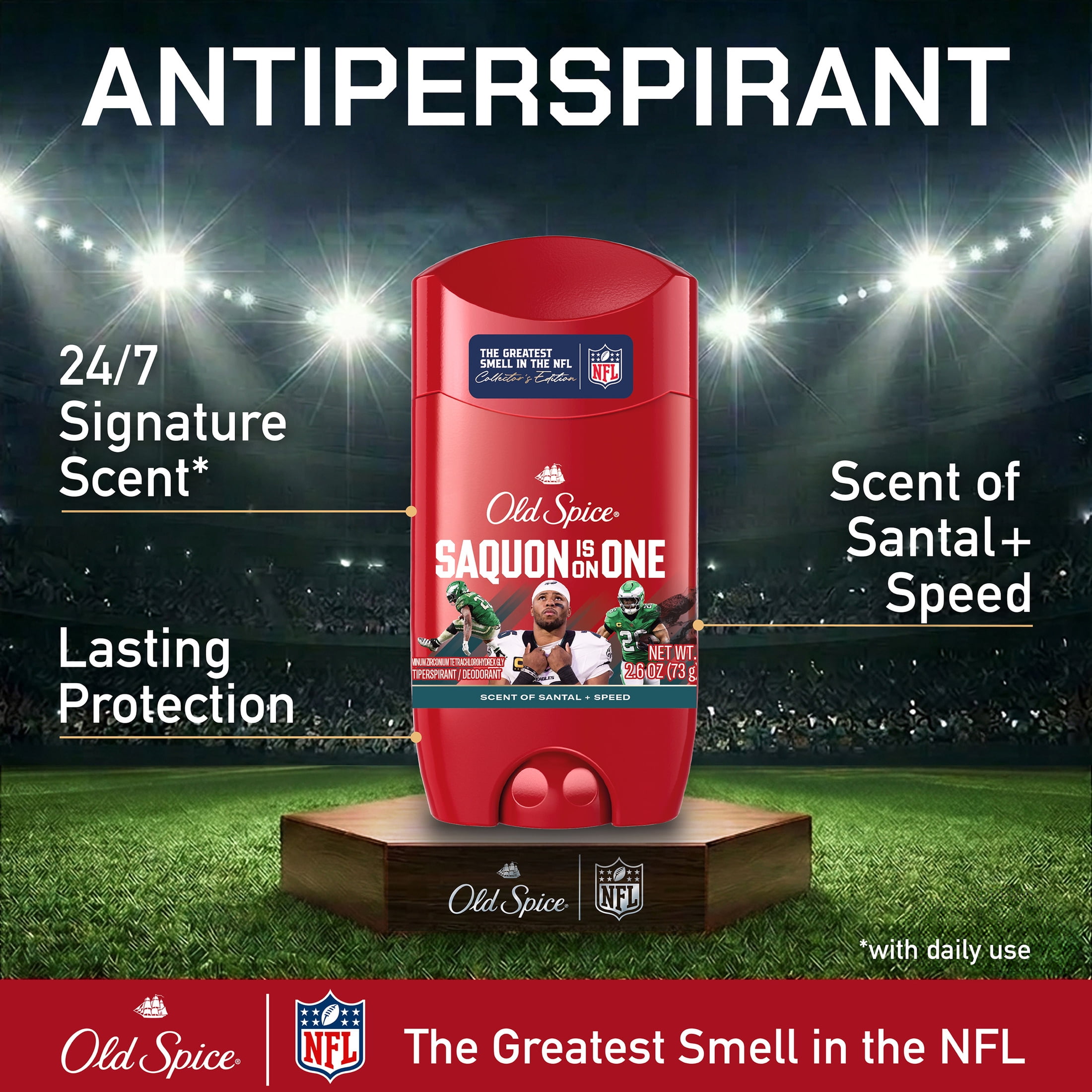 Old Spice Deodorant for Men, Antiperspirant, NFL Collection, Saquon Barkley, Scent of Santal + Speed, 2.6 oz