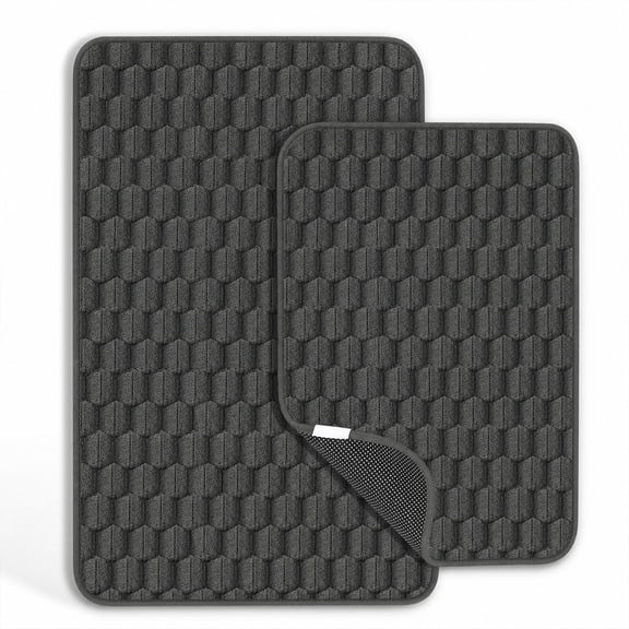 Bathroom Mats Sets 2 Piece - 2 Sizes Non Slip Water Absorbent Plush Bath Mats,15.75in* 23.62in,19.69*31.5in,for Bathroom Decoration Deep Gray