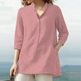 thumbnail image 2 of Fimkaul Women's Shirts Winter Fall Long Sleeve Casual Tops Printed Fashion V Neck Rollable Single Breasted Shirt T-Shirts Pink L, 2 of 8
