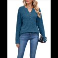 thumbnail image 2 of Camisas de Larga para Mujer, Suéteres Elegantes Informales con Botones y Cuello en V, Tops Tipo Jersey, Conjuntos de Otoño. Azul Pavo Real S, 2 of 10
