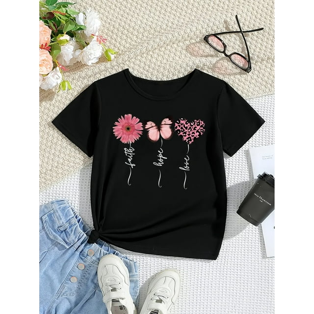Girls' Short-Sleeve Floral Top for Kids, Casual Wear.