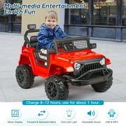 Erinnyees Ride on Jeep Car 12V Kids Electric Vehicles with Parent Remote Control, Safety Belt,Forward and Reverse Functions,Battery Powered,Spring Suspension,Music and Lights-Red