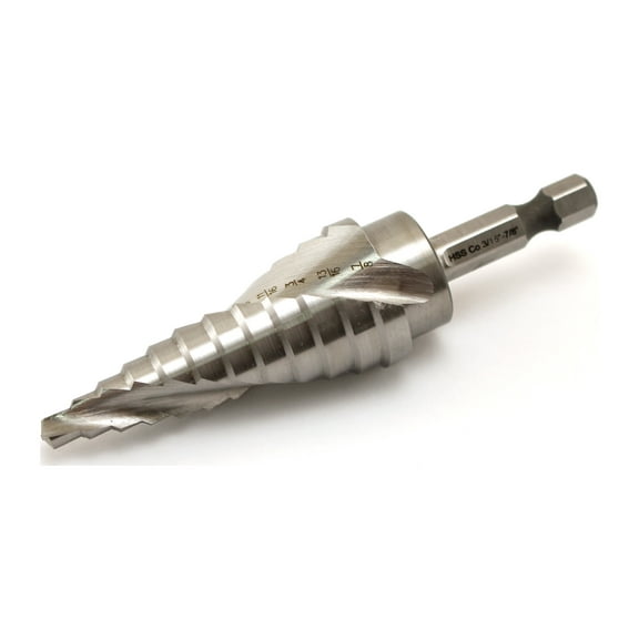 TEMO M35 Cobalt Spiral Flute Step Drill, 12 Size From 3/16 Inch (4.8 mm) To 7/8 Inch (22.2 mm), 1/4 Inch (6.4 mm) Hex Shank